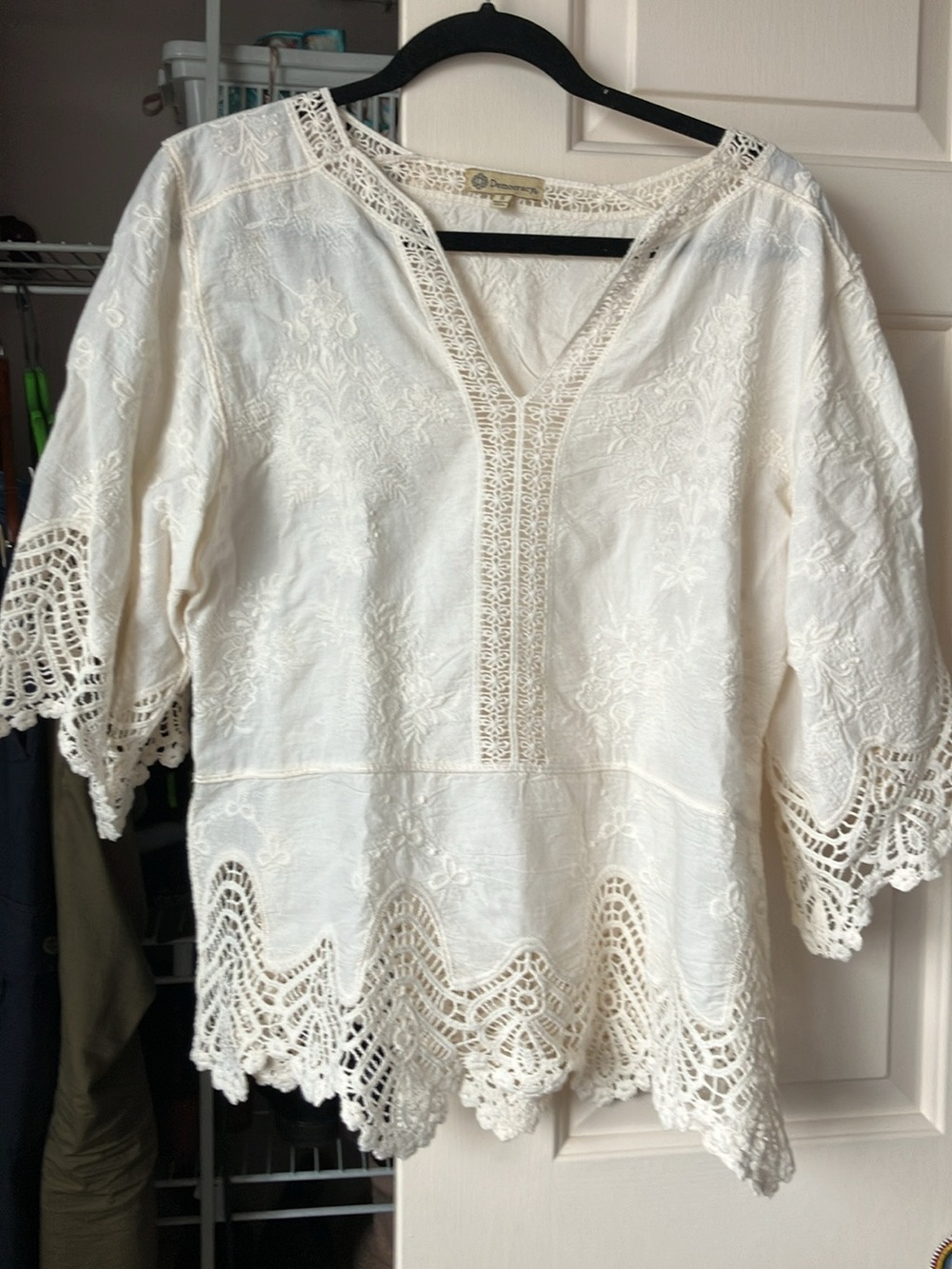 Never worn Democracy Ivory Crochet-Trim Embroidered Tunic